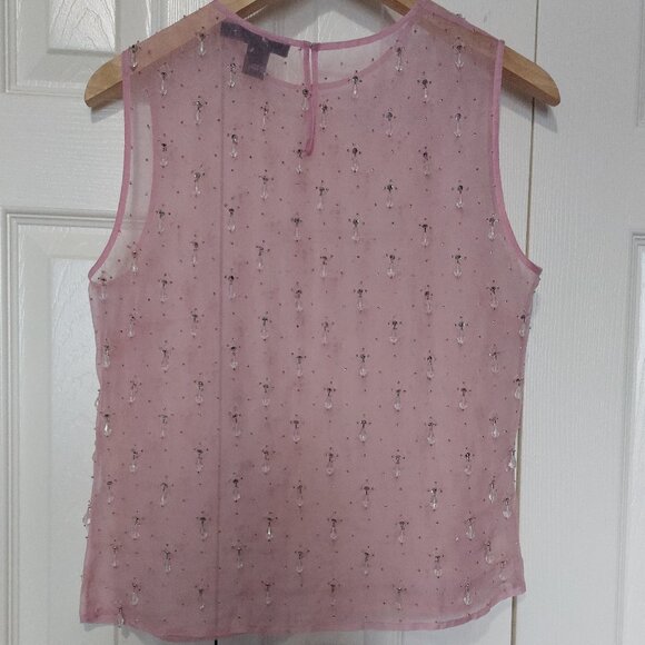 DKNY Vintage Crystal Embellished Pink Silk Organza Top Sz M - Picture 2 of 7